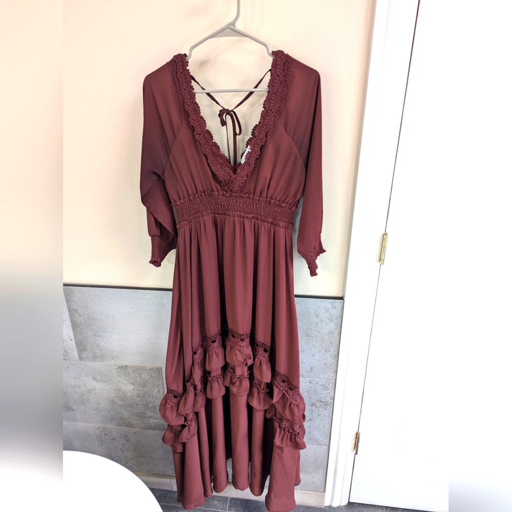 Baltic Born Pippa Ruffle Maxi Dress | Raisin - L